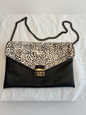 J. Crew Snow Leopard Print Genuine Calf Hair & Faux Leather Clutch/Shoulder Bag